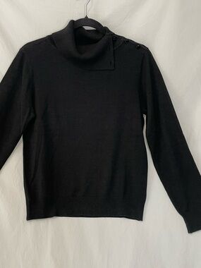 Alfani Y2K Vintage 100% Silk Black Button-Shoulder Sweater Women’s Sz Pet. Med.